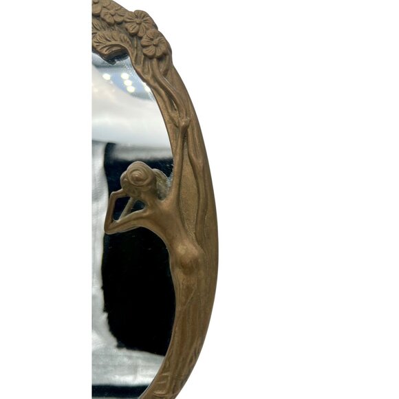 Vintage Art Nouveau Free Standing Brass Vanity Mirror Woman Floral Design 10.5"H - Picture 4 of 9